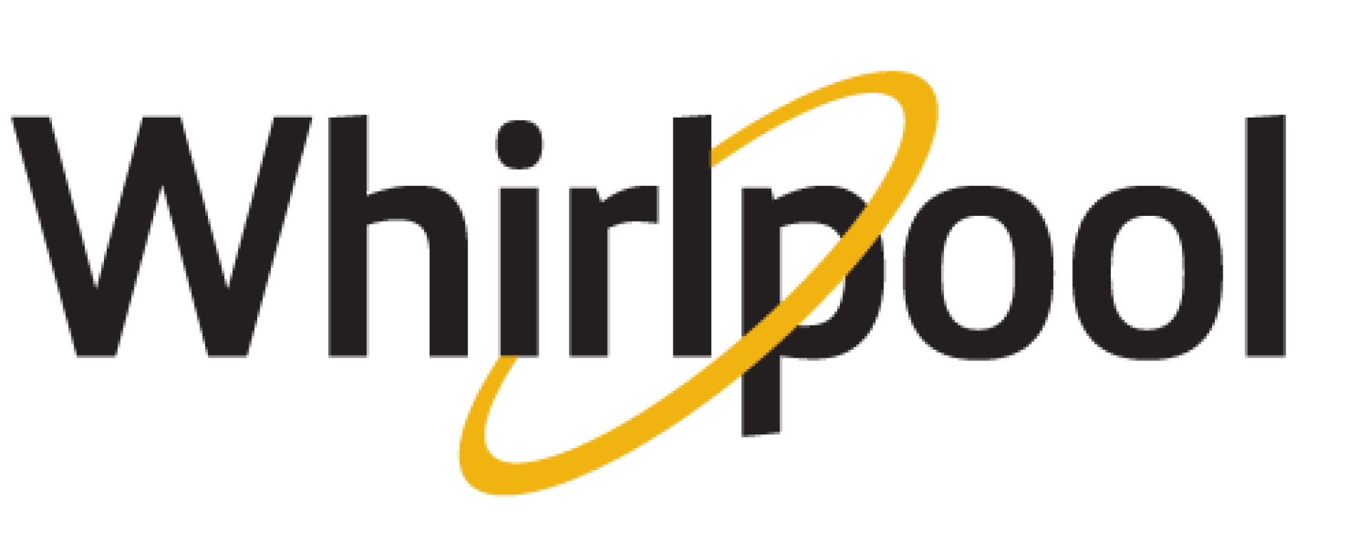 Whirlpool logo in black text with a yellow swoosh around the “p” and “o”