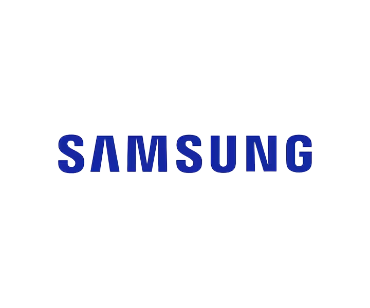 Blue Samsung logo on a white background