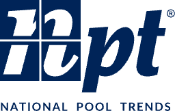 Logo for National Pool Trends: Blue and white text and graphic. 