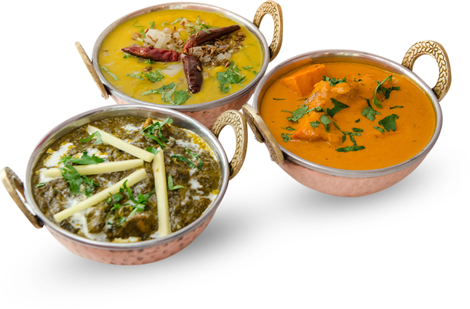 Three bowls of Indian food