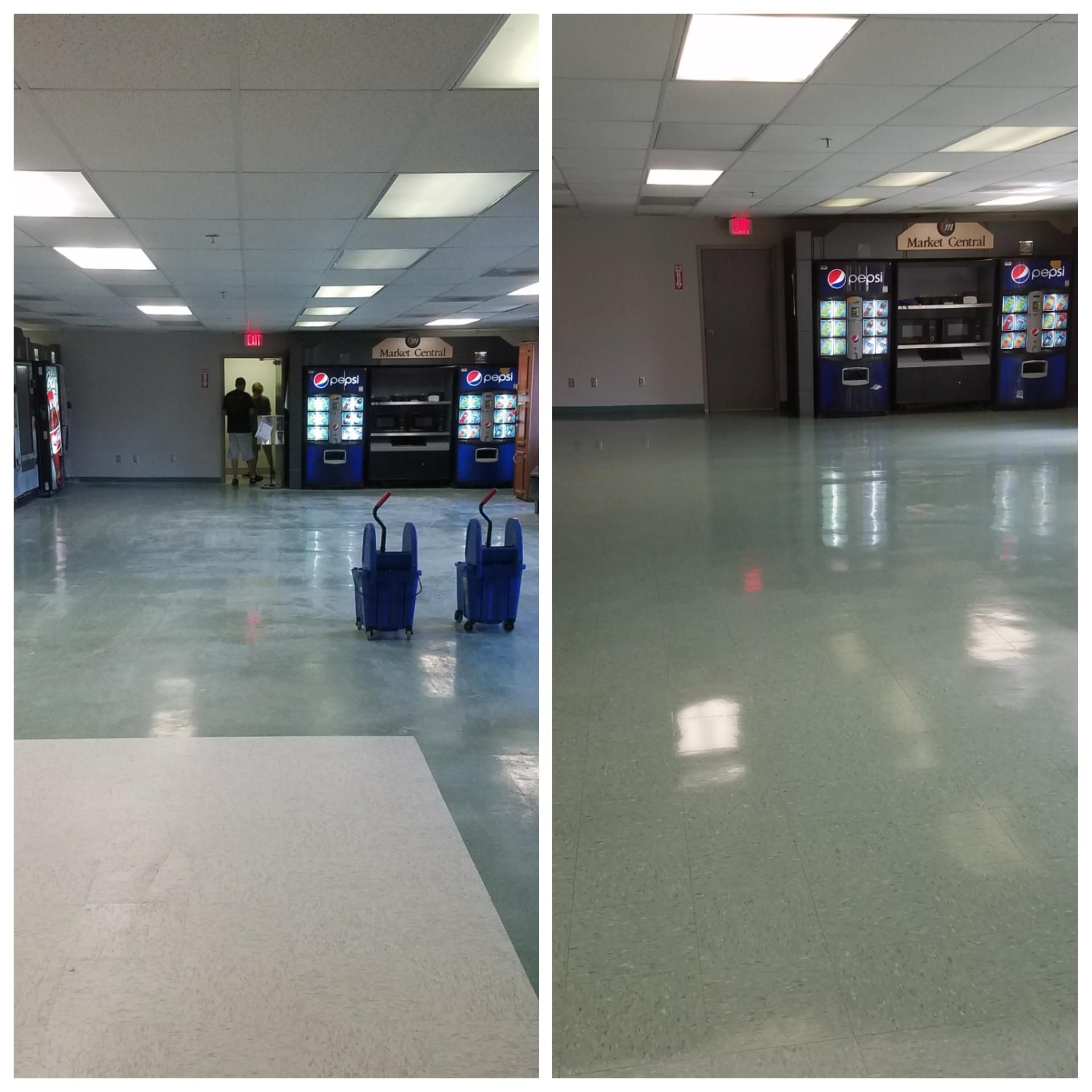 Robert's Cleaning and Restoration - Two pictures of a building with pepsi vending machines