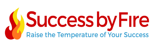 A logo for success by fire that says raise the temperature of your success