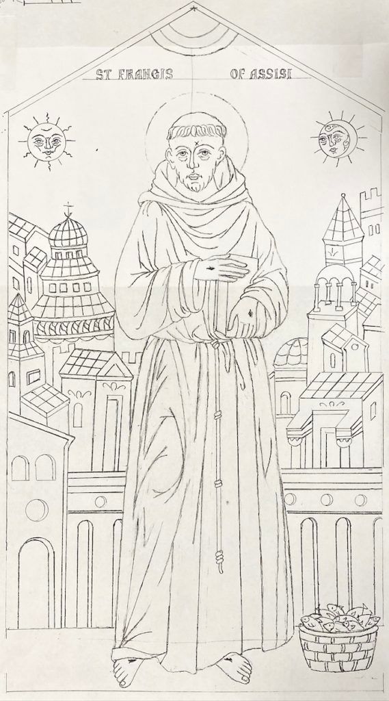 Drawing of St. Francis for the St. Elizabeth Icon Studio