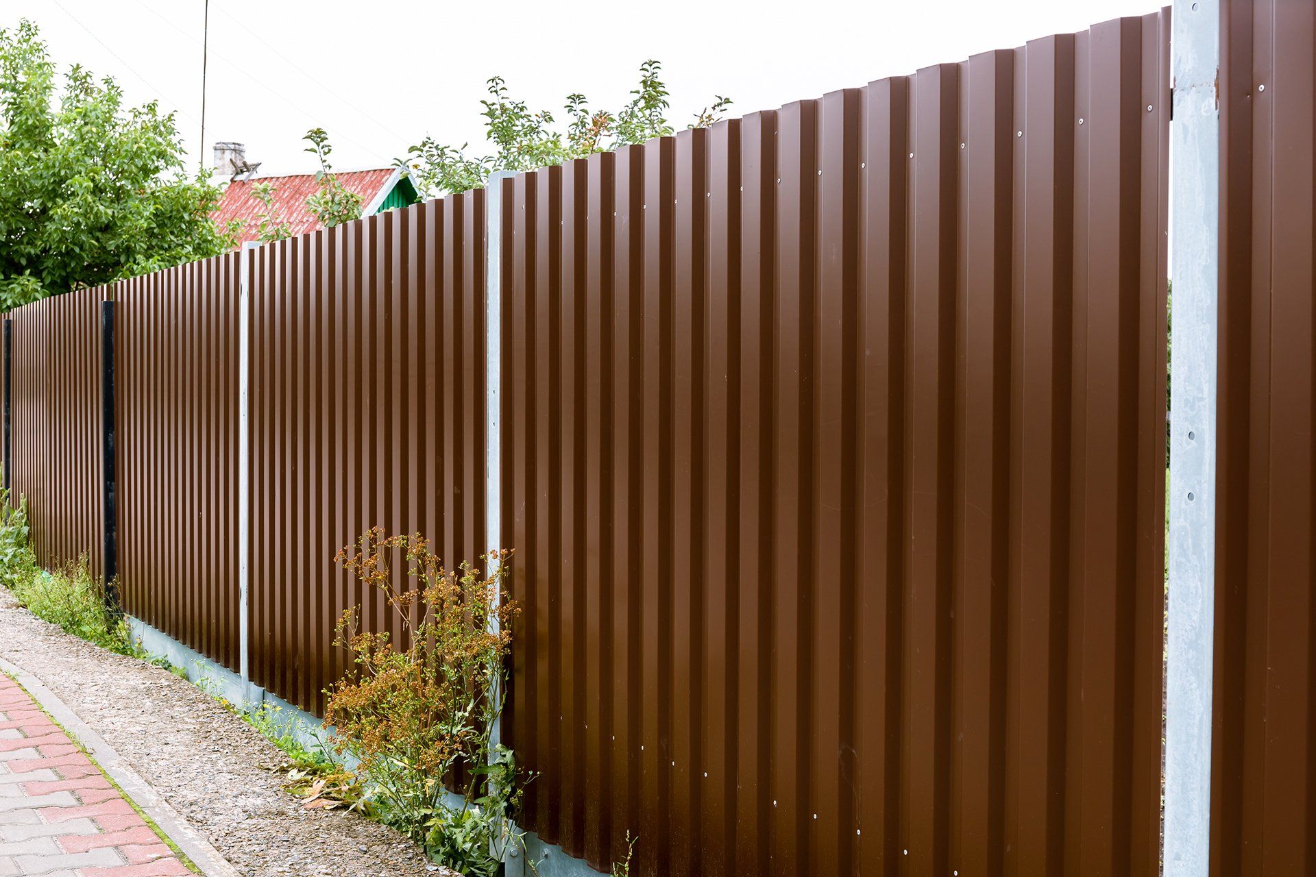 close brown metal profile fence corrugated