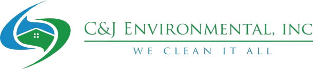 The logo for c & j environmental inc says we clean it all