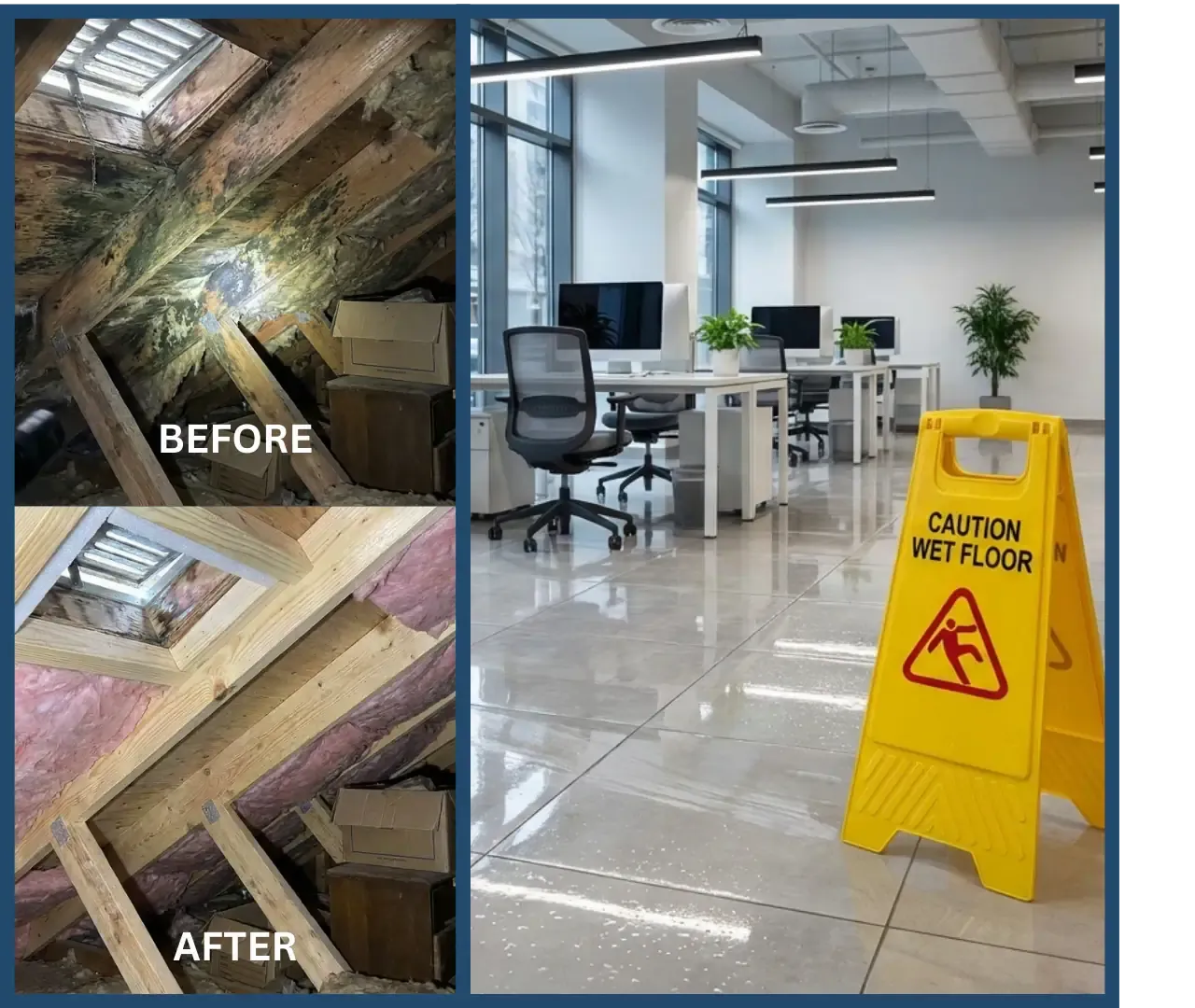 Two-story house with a large deck, surrounded by trees. Tan siding, angled roof, and light wood deck.