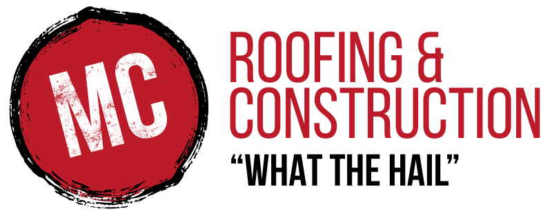 Logo for MC Roofing & Construction: Red circle with 