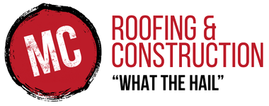 Logo for MC Roofing & Construction: Red circle with 