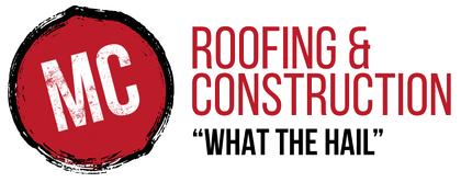 Logo for MC Roofing & Construction: Red circle with 