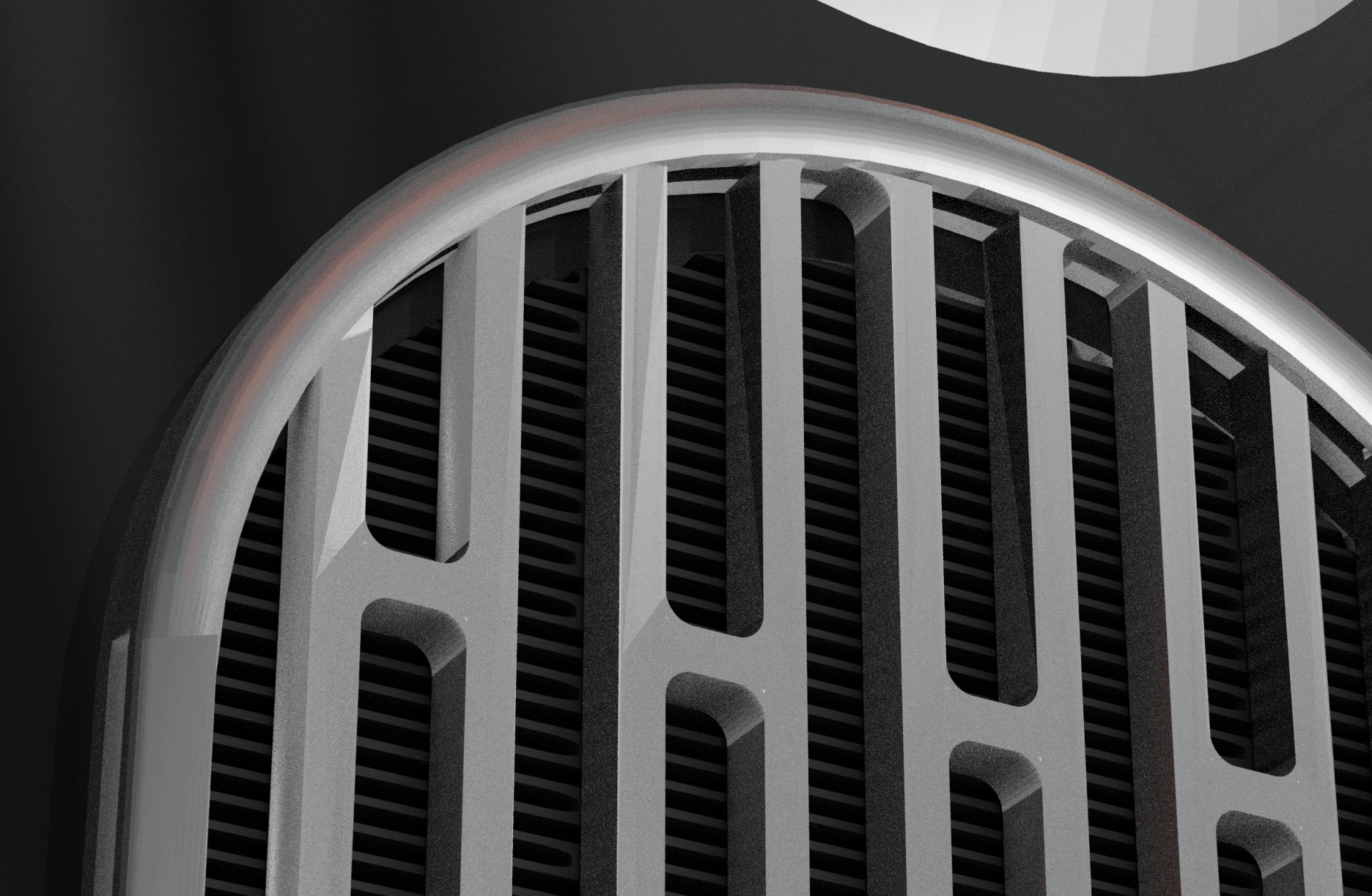 A metal grill on black plastic