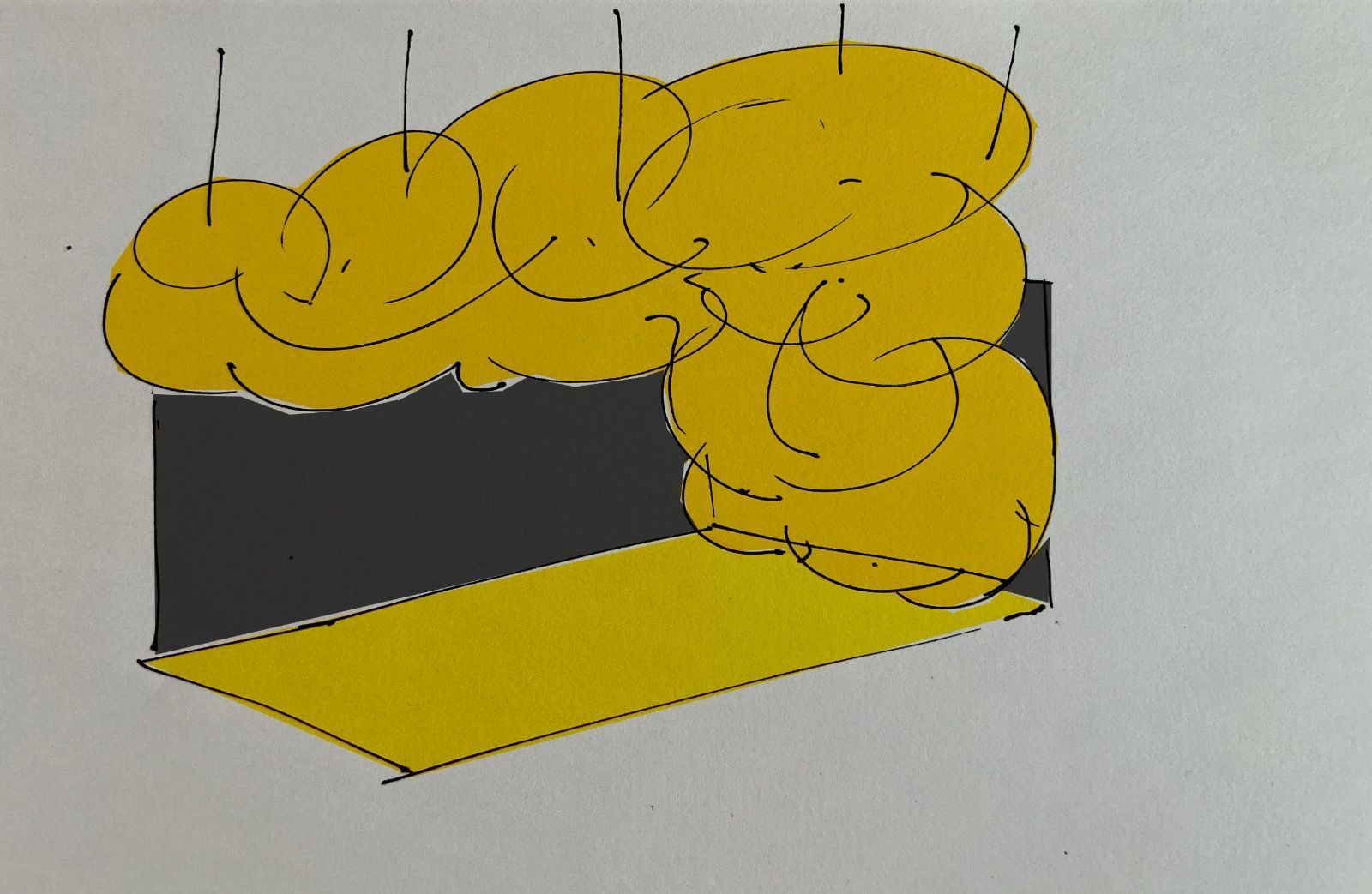 A drawing of a bunch of yellow circles on a white background