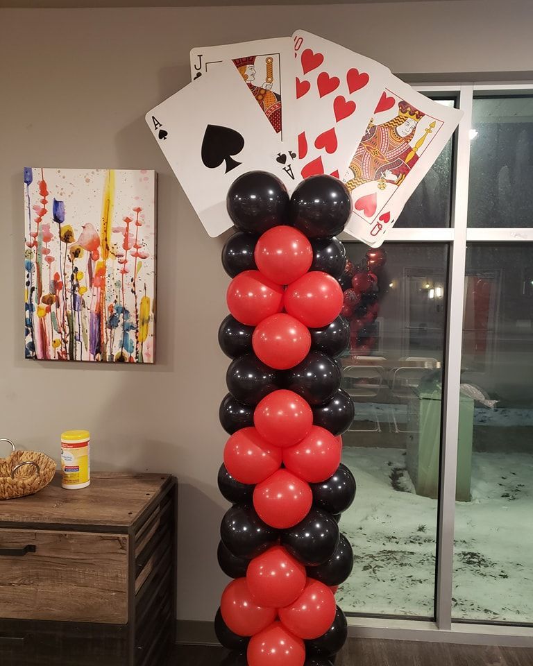 Playing Cards Classic Column. Custom column with playing cards as topper. Red and black colors. 