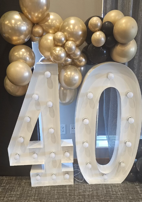 Birthday Balloon Tower. Includes an assortment of latex and foil birthday themed balloons. Approximately 5 feet tall. 