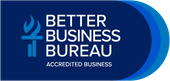 Better Business Bureau logo on a dark blue background with white text reading 'BETTER BUSINESS BUREAU ACCREDITED BUSINESS'.