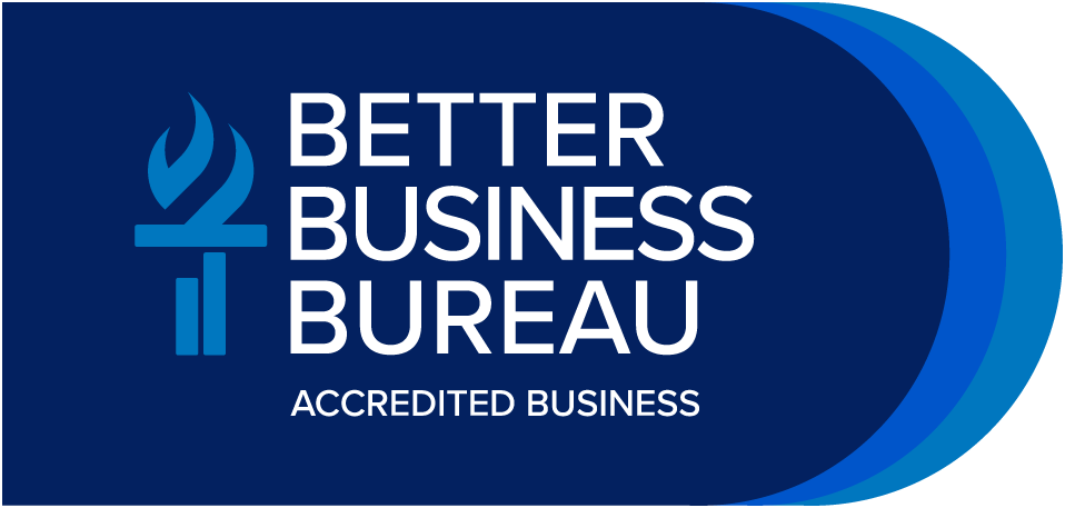 Better Business Bureau logo on a dark blue background with white text reading 'BETTER BUSINESS BUREAU ACCREDITED BUSINESS'.