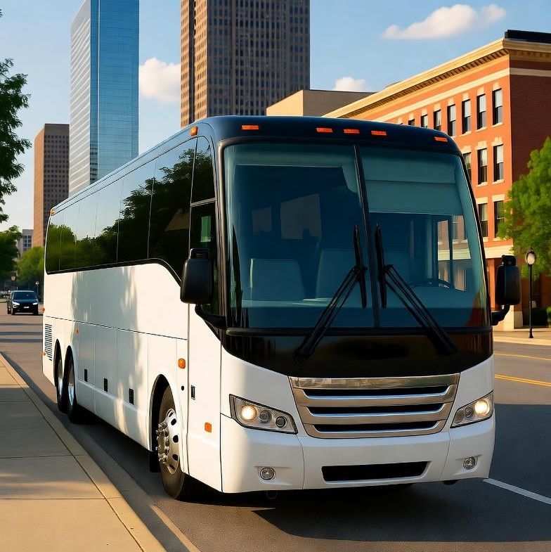 Luxury motorcoach centered view