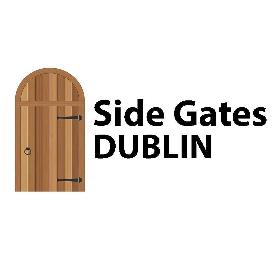 A logo for side gates dublin with a wooden door.