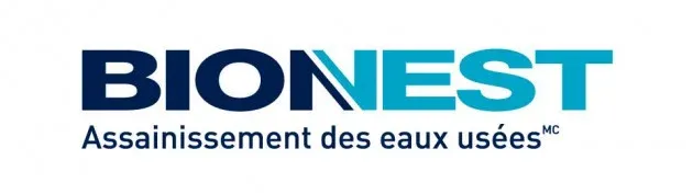 Un logo bionest bleu et blanc sur fond blanc