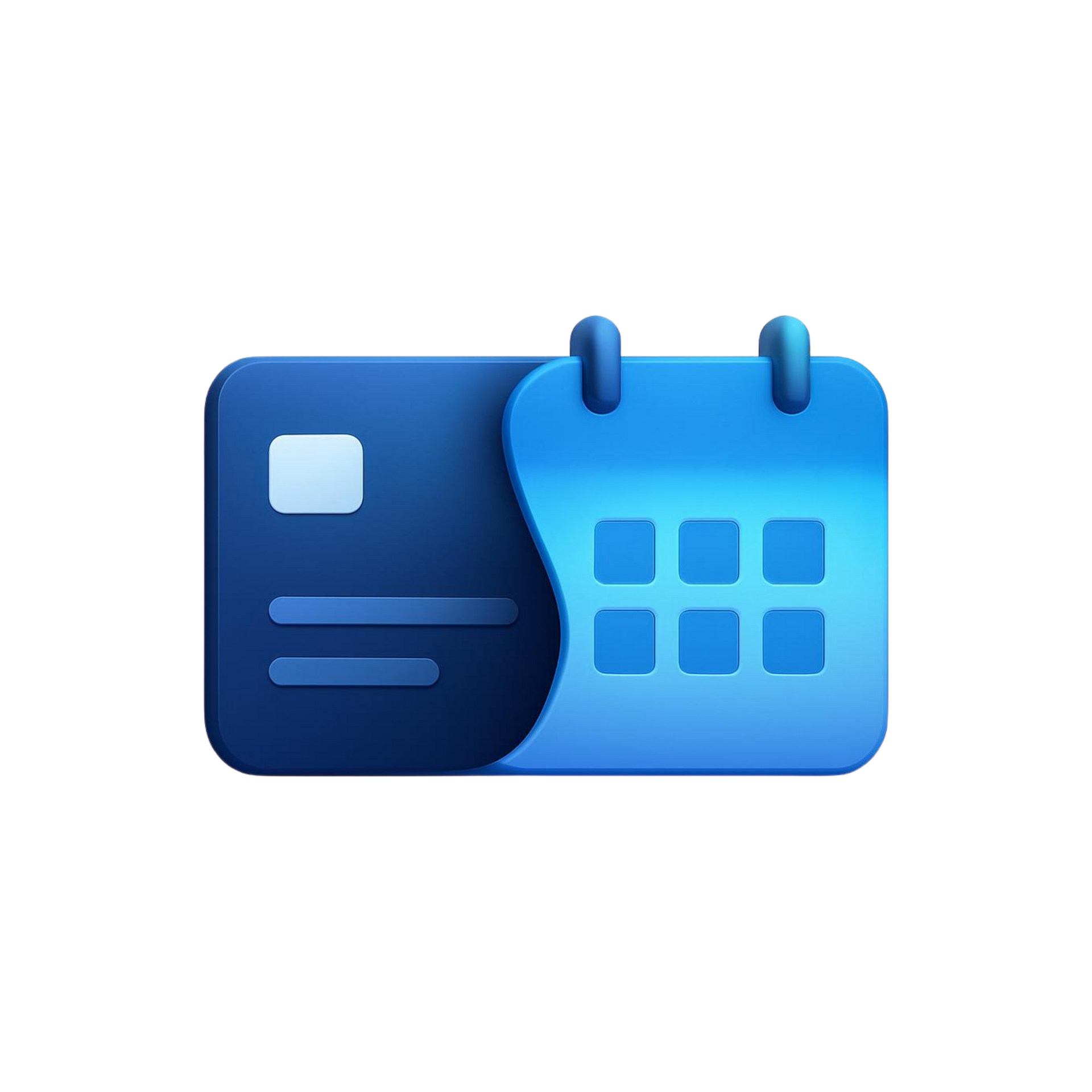 Blue calendar and ID card icon with a small calendar grid and note panel