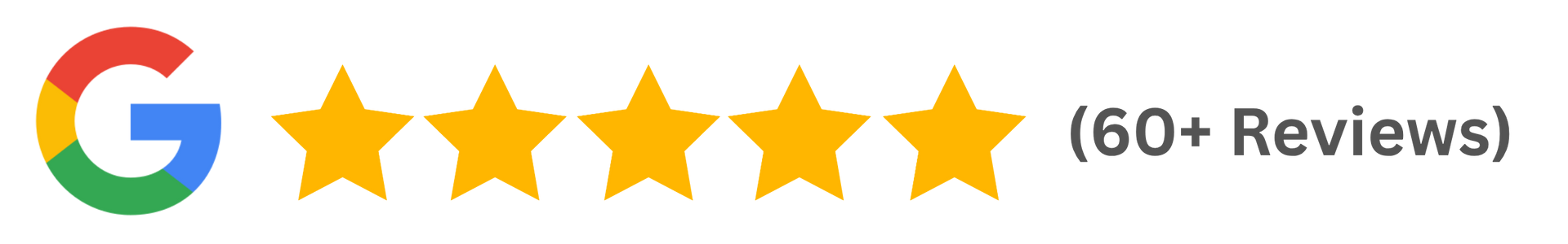 Google logo with five gold stars and “(60+ Reviews)” text