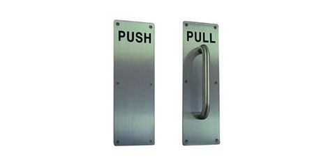 Photo of push and pull door hardware