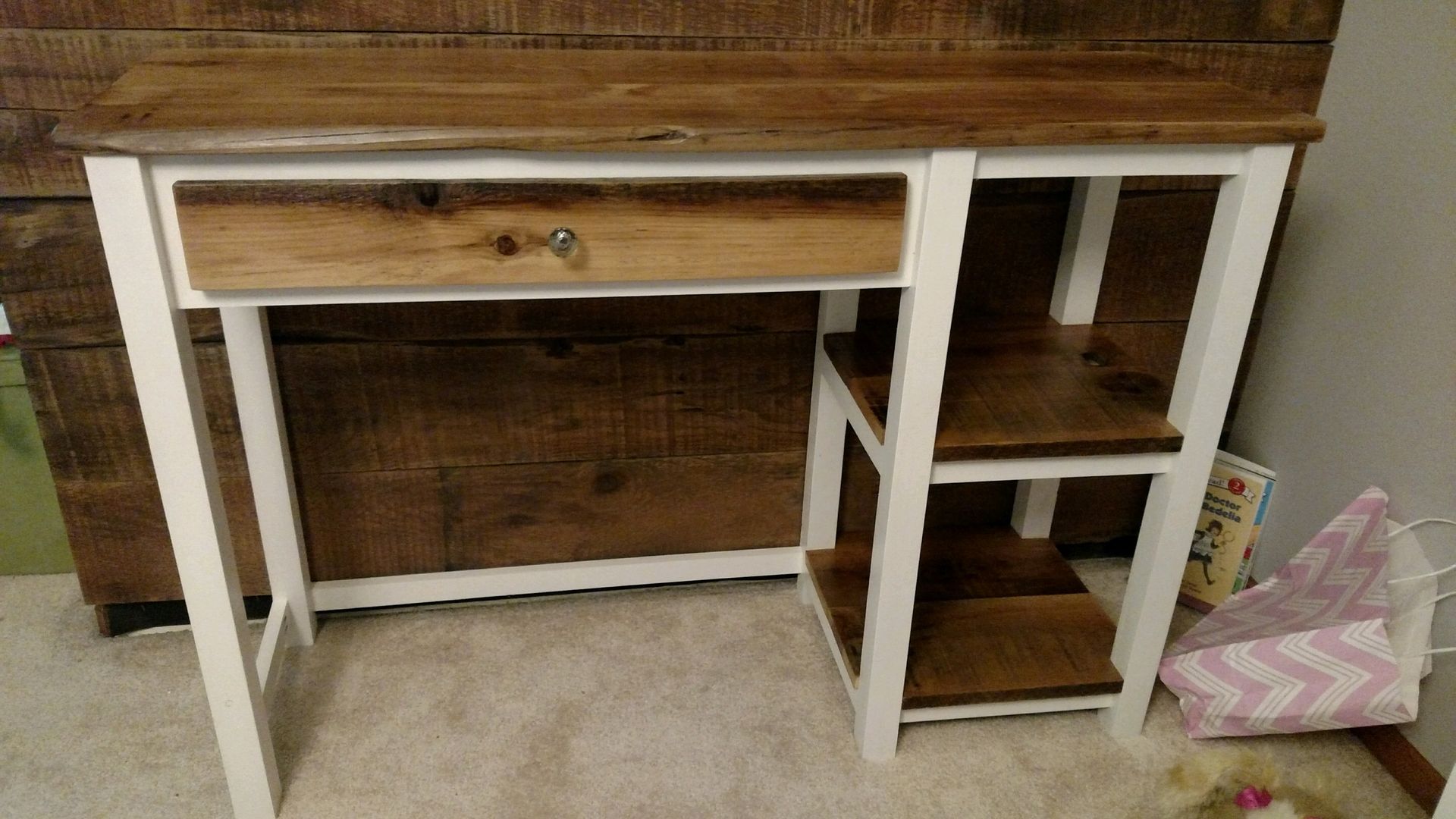 Custom desk with side shelves