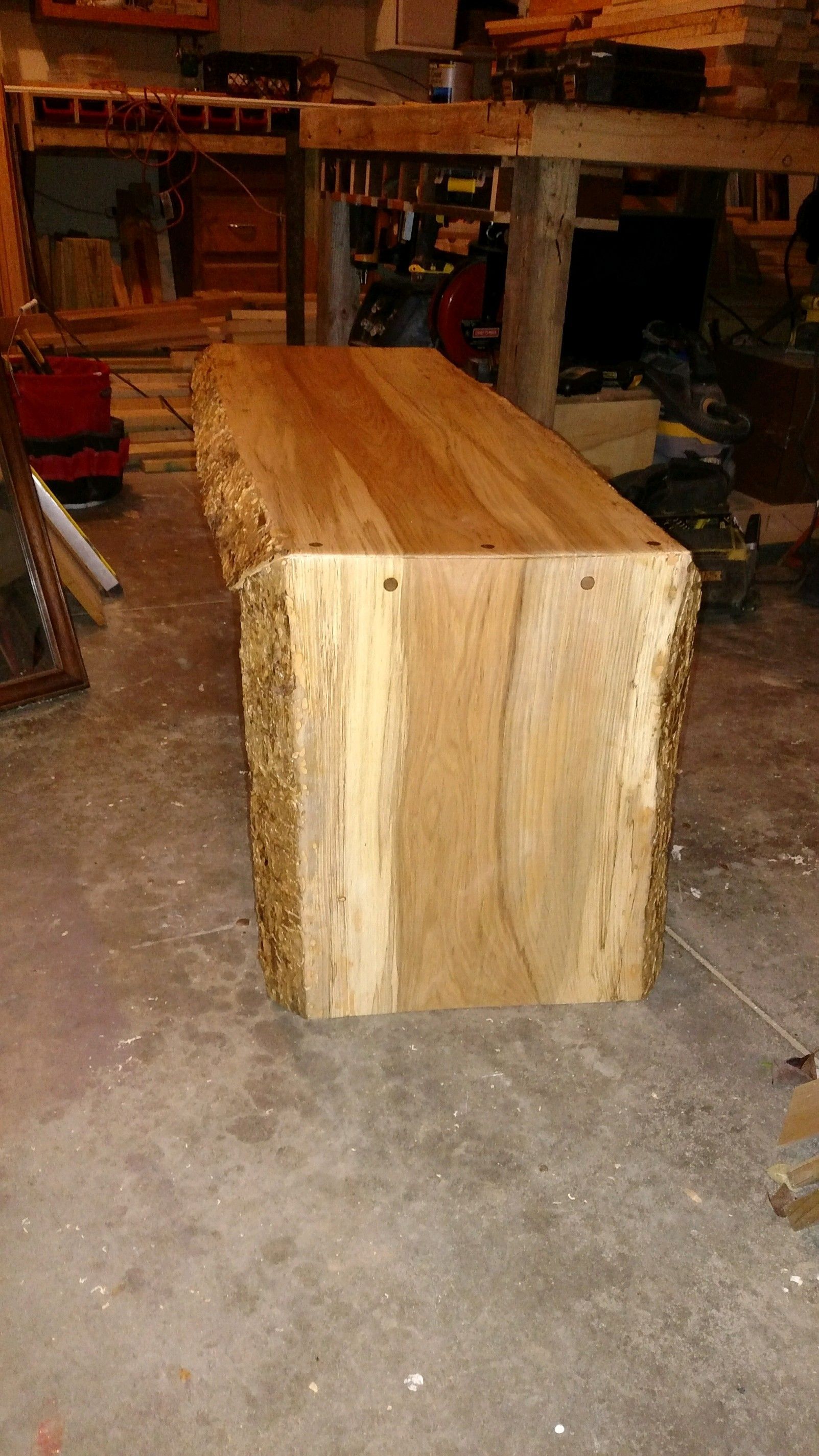 Custom live wood table, end view