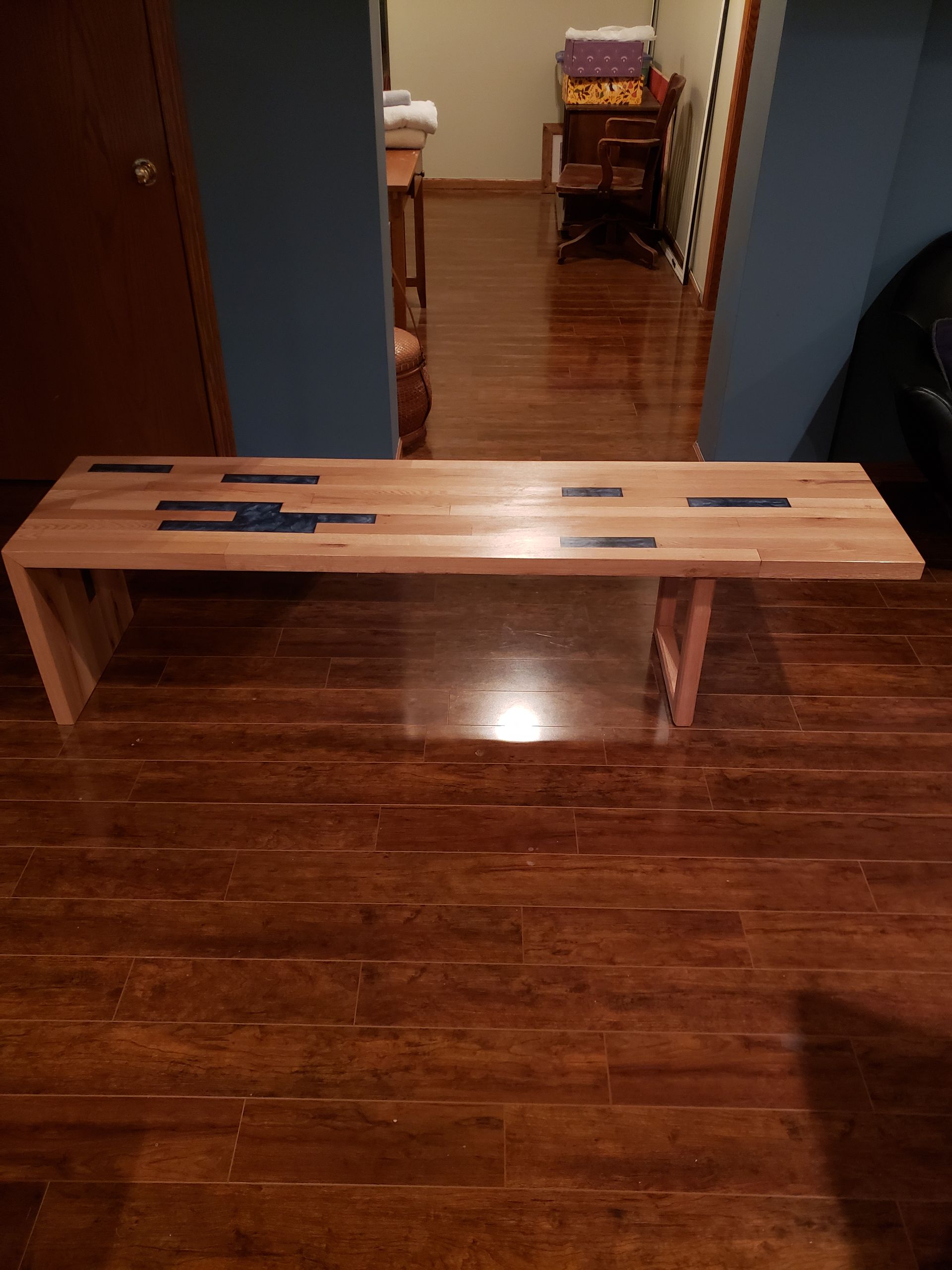 Custom wood table with decorative sections