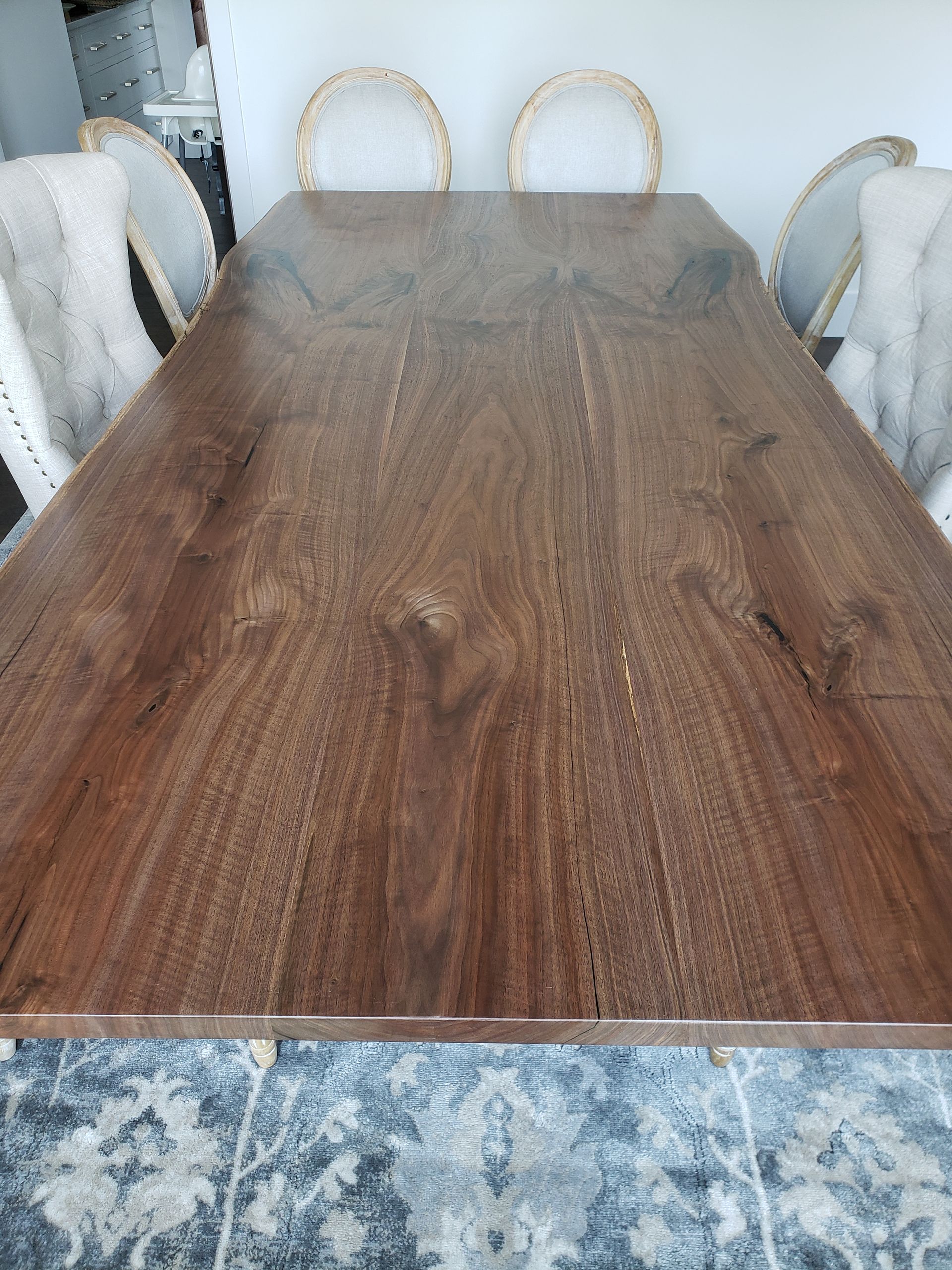 Custom walnut table with bookend connection