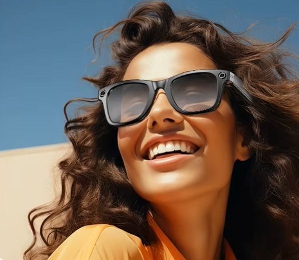 Dos mujeres con auriculares, sonriendo, señalando la pantalla de una computadora portátil. Están en un espacio interior, posiblemente en un salón.