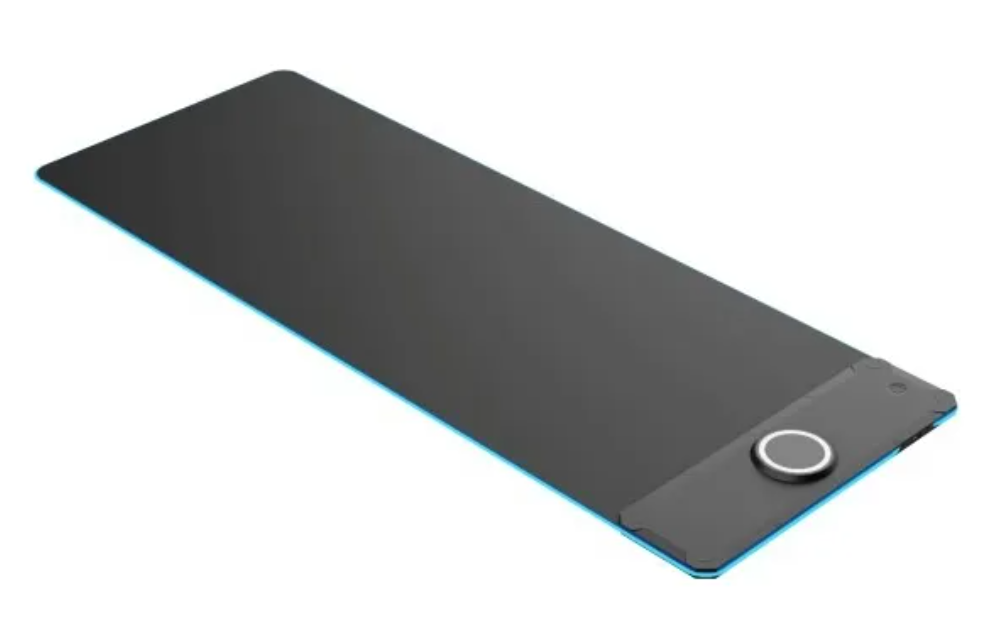Tableta rectangular negra y azul con sensor de huellas dactilares, probablemente un bloc de dibujo digital.
