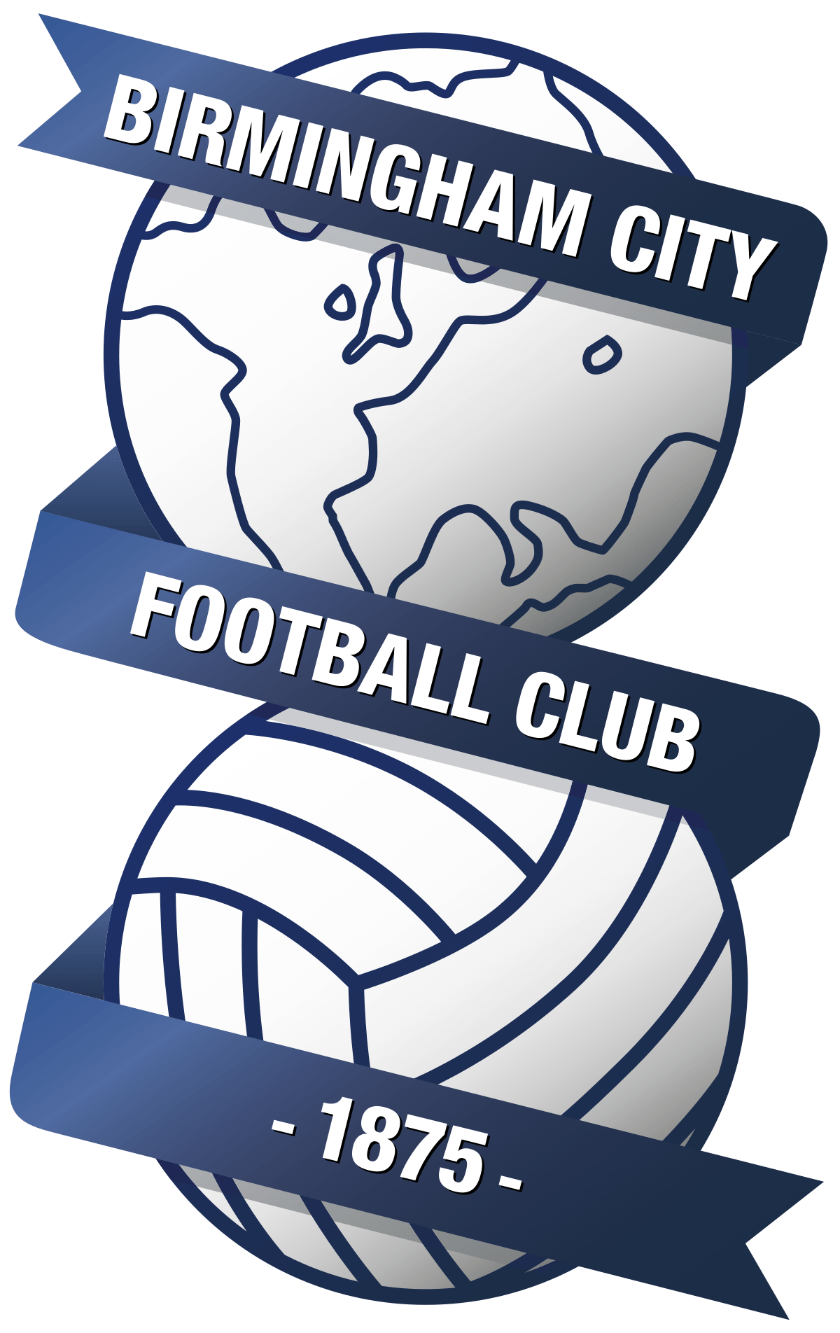 The logo for the birmingham city football club shows a volleyball and a globe.