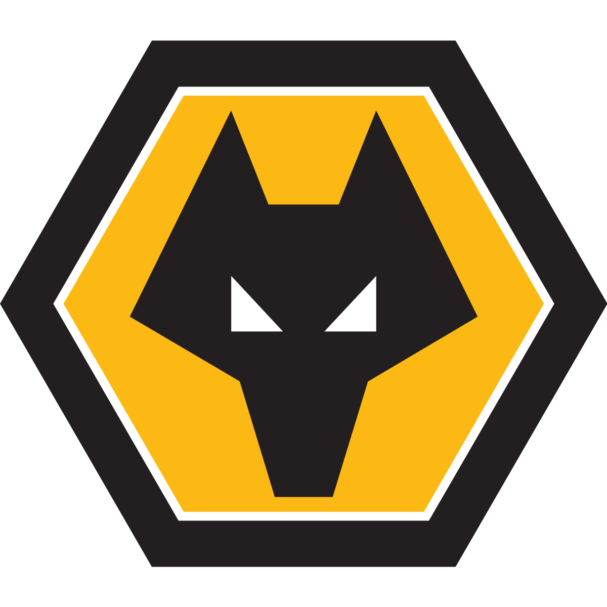 A black and yellow logo of a wolf in a hexagon