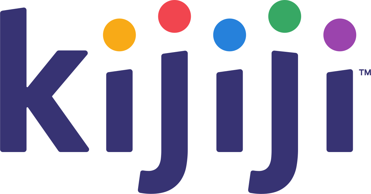 The logo for kijiji has a rainbow of colors on it.
