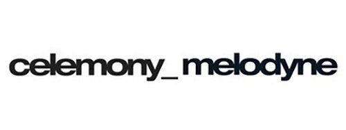 A black and white logo for ceremony melodyne on a white background.