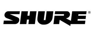 The shure logo is black and white on a white background.