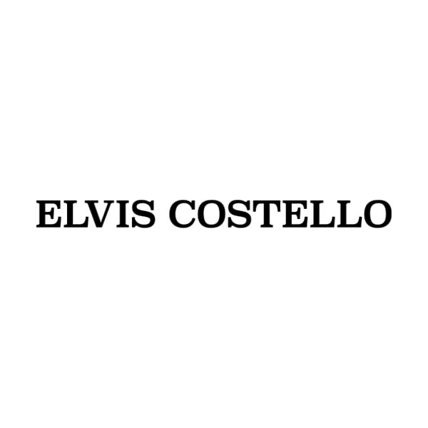 The logo for elvis costello is on a white background.