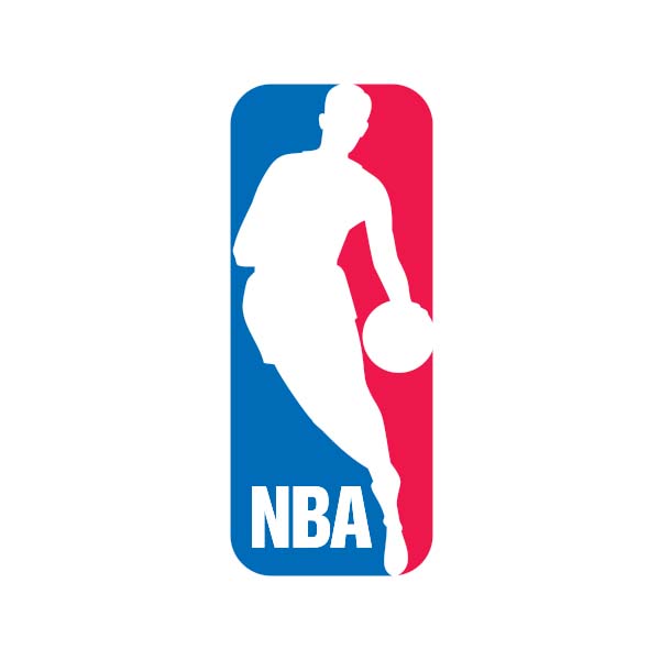 An nba logo with a basketball player holding a ball
