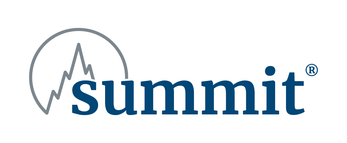 Logo for Summit, with a mountain-like line graph in a circle next to the word 