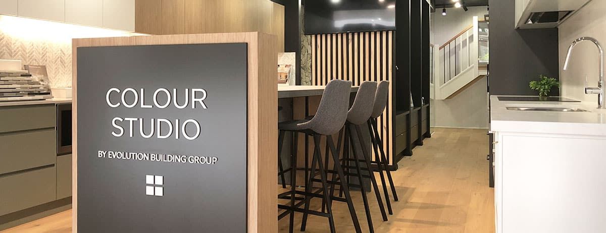 A Sign in a Kitchen Says Colour Studio — Evolution Building Group Dapto, NSW