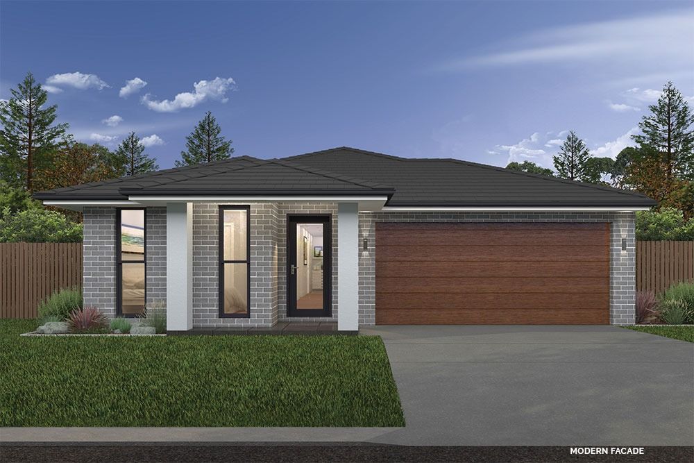 An Artist's Impression of A Brick House with A Wooden Garage Door — Evolution Building Group Dapto, NSW