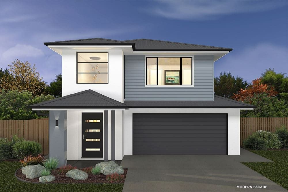 An Artist's Impression of A Modern House with A Black Garage Door — Evolution Building Group Dapto, NSW