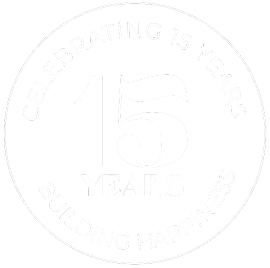 Circular Logo Celebrating 15 Years and Building Happiness — Evolution Building Group in Dapto, NSW
