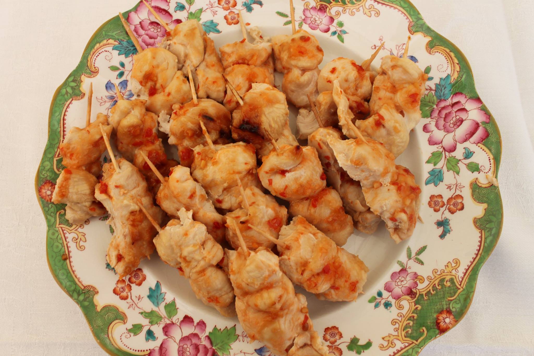 Chicken and sweet chilli kebab canapes.