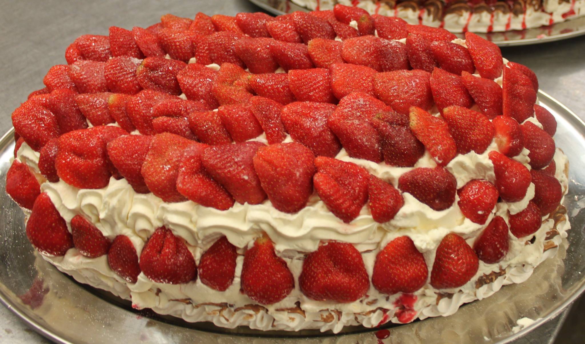 Here is our homemade strawberry and raspberry pavlova.