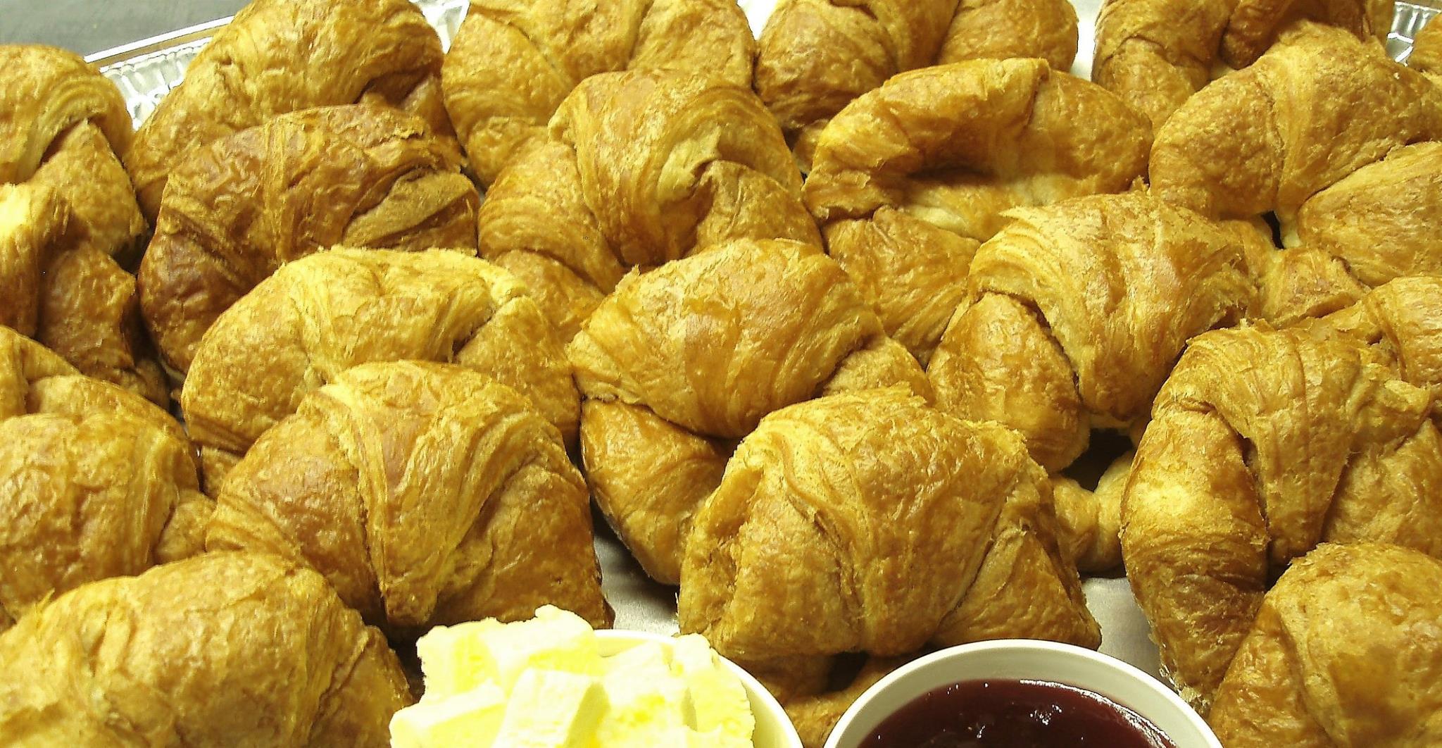 butter croissants with butter and jam