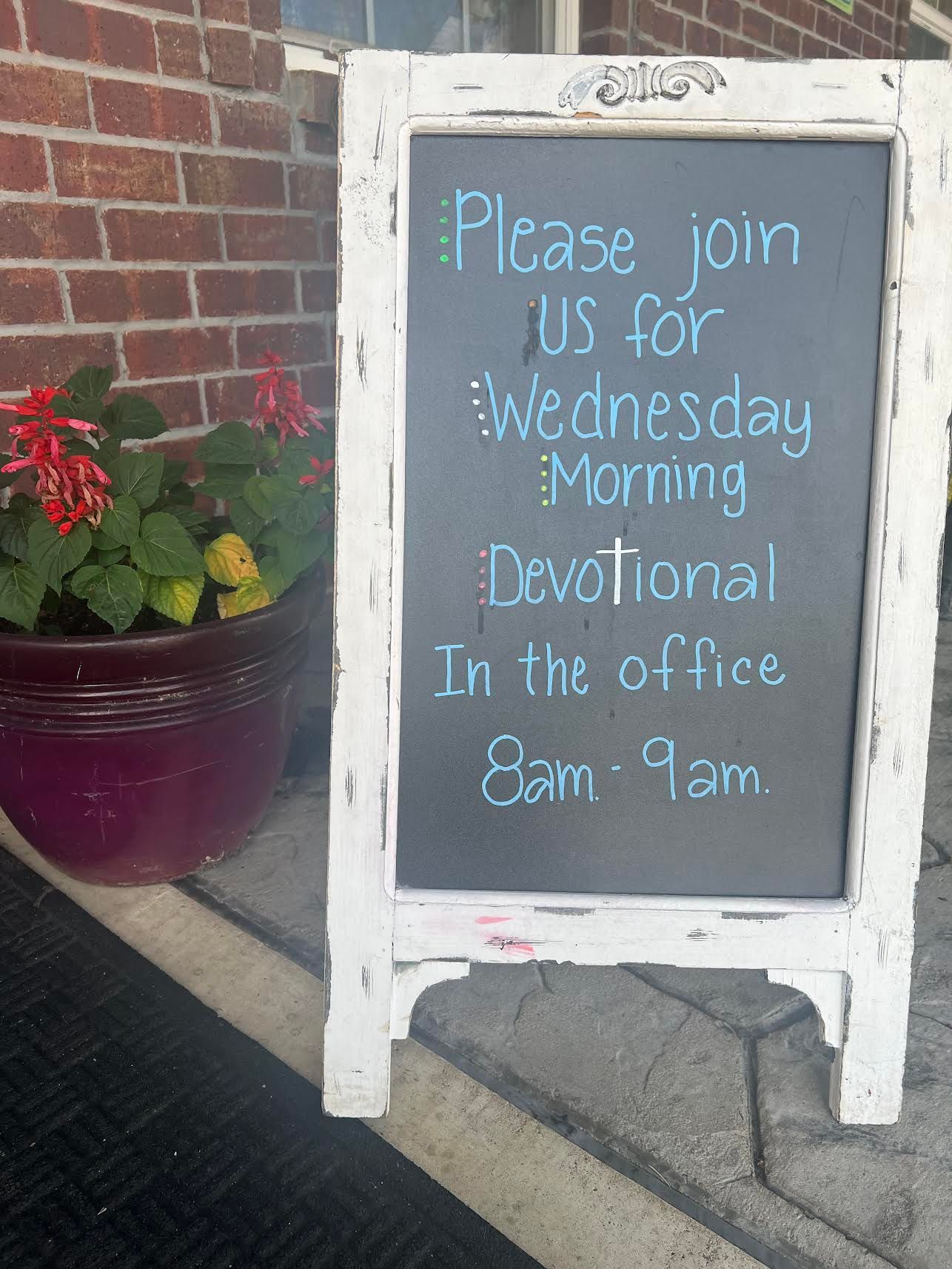 A sign that says please join us for wednesday morning
