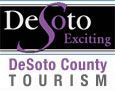 The logo for desoto county tourism is purple and black.