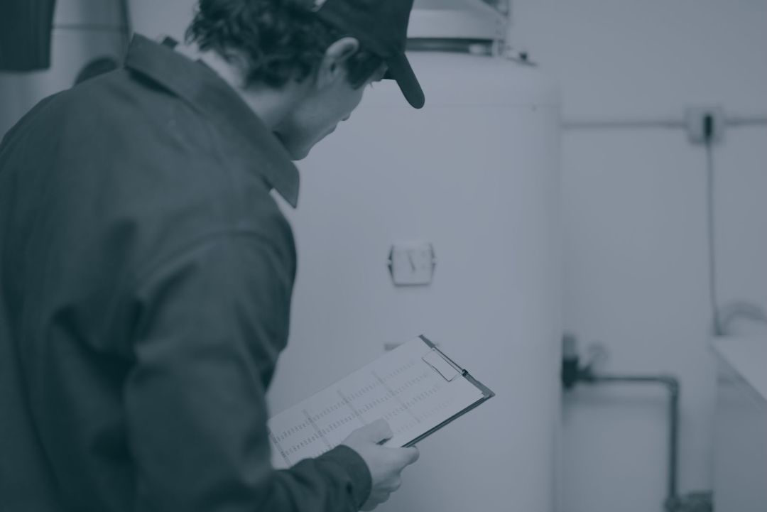 A technician inspecting a furnace.