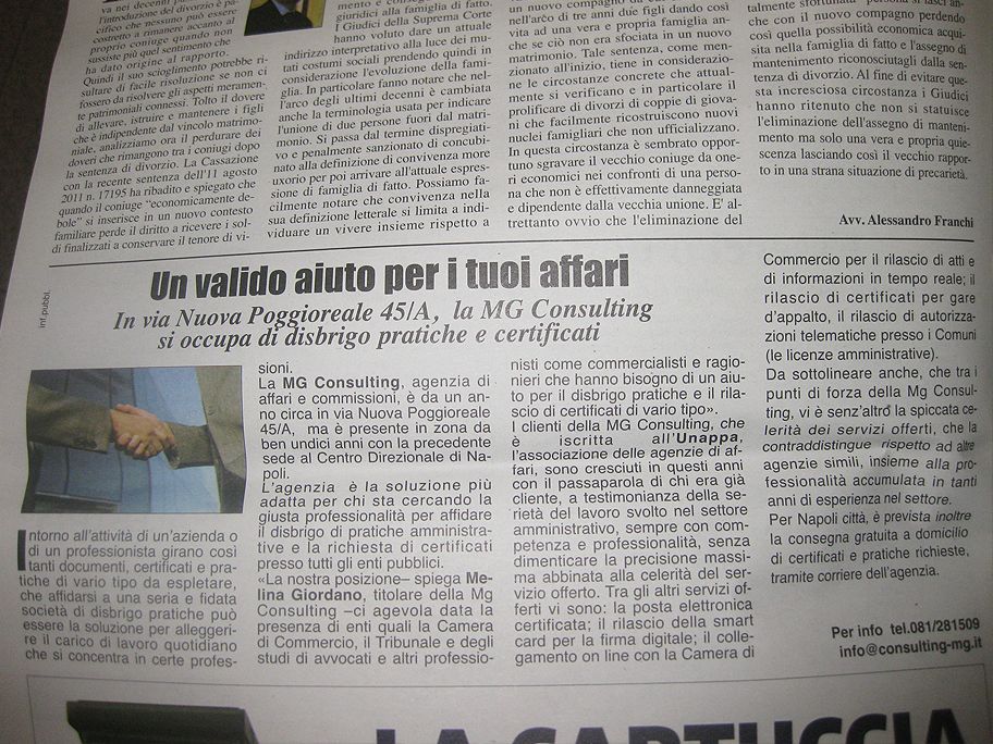 articolo di quotidiano su mg consulting